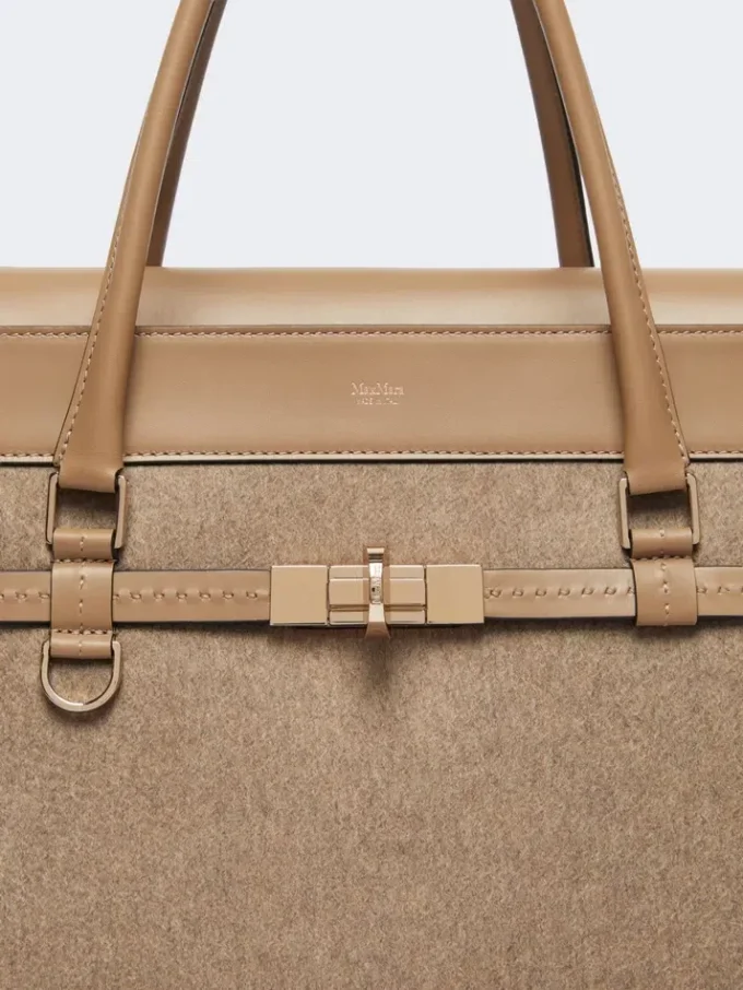 Große Handtasche aus Kaschmir und Leder, braun Große Handtasche aus Kaschmir und Leder, braun