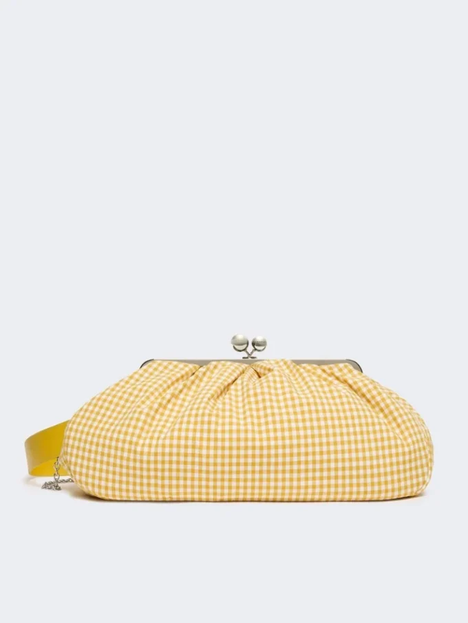 Große Pasticcino-Tasche aus Baumwoll-Gingham, gelb Große Pasticcino-Tasche aus Baumwoll-Gingham, gelb