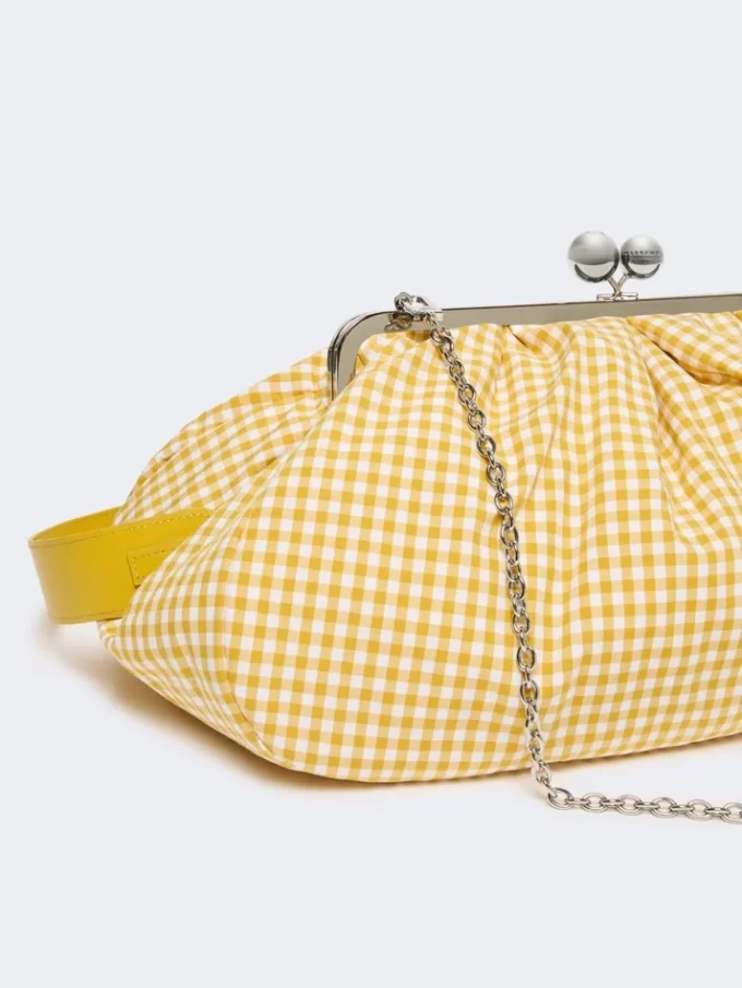 Große Pasticcino-Tasche aus Baumwoll-Gingham, gelb Große Pasticcino-Tasche aus Baumwoll-Gingham, gelb