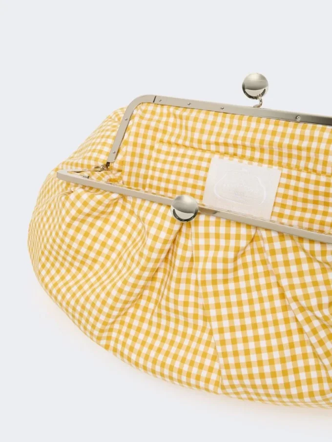 Große Pasticcino-Tasche aus Baumwoll-Gingham, gelb Große Pasticcino-Tasche aus Baumwoll-Gingham, gelb