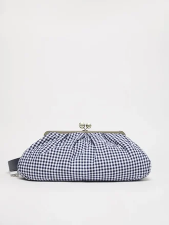 Große Pasticcino-Tasche aus Baumwoll-Gingham, ultramarinblau