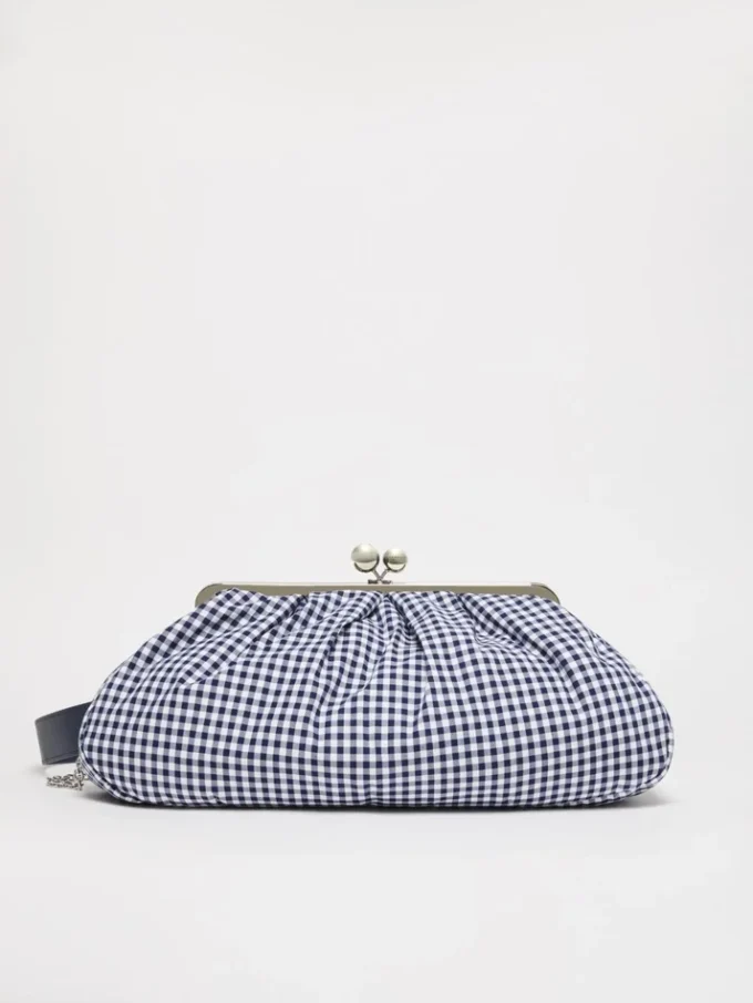 Große Pasticcino-Tasche aus Baumwoll-Gingham, ultramarinblau