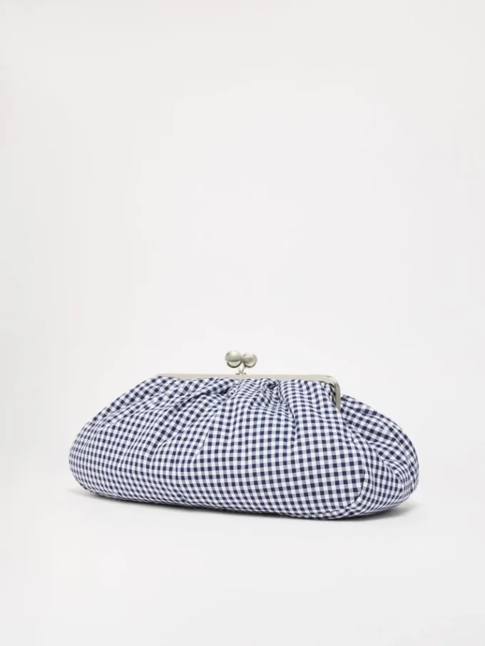 Große Pasticcino-Tasche aus Baumwoll-Gingham, ultramarinblau