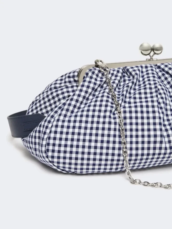 Große Pasticcino-Tasche aus Baumwoll-Gingham, ultramarinblau