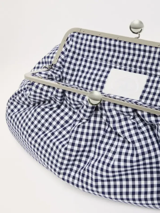 Große Pasticcino-Tasche aus Baumwoll-Gingham, ultramarinblau