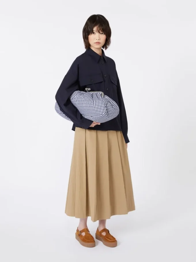 Große Pasticcino-Tasche aus Baumwoll-Gingham, ultramarinblau