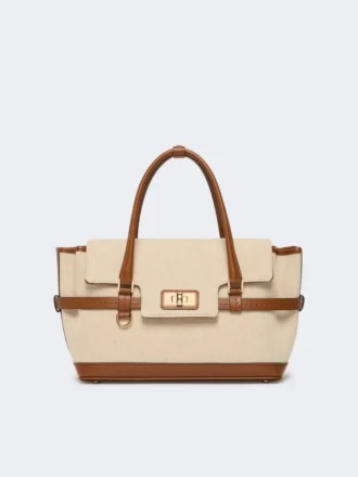 Handtasche aus Baumwoll-Canvas und Leder, puderfarben