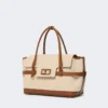 Handtasche aus Baumwoll-Canvas und Leder, puderfarben Handtasche aus Baumwoll-Canvas und Leder, puderfarben