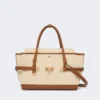 Handtasche aus Baumwoll-Canvas und Leder, puderfarben Handtasche aus Baumwoll-Canvas und Leder, puderfarben