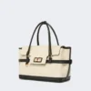 Handtasche aus Chevron-Canvas und Leder, Eisblau Handtasche aus Chevron-Canvas und Leder, Eisblau