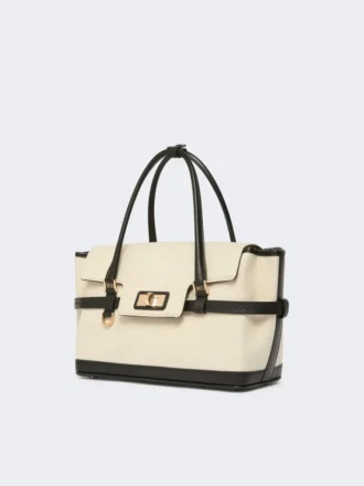 Handtasche aus Chevron-Canvas und Leder, Eisblau