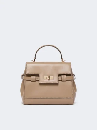 Handtasche aus glattem Leder, schlammfarben