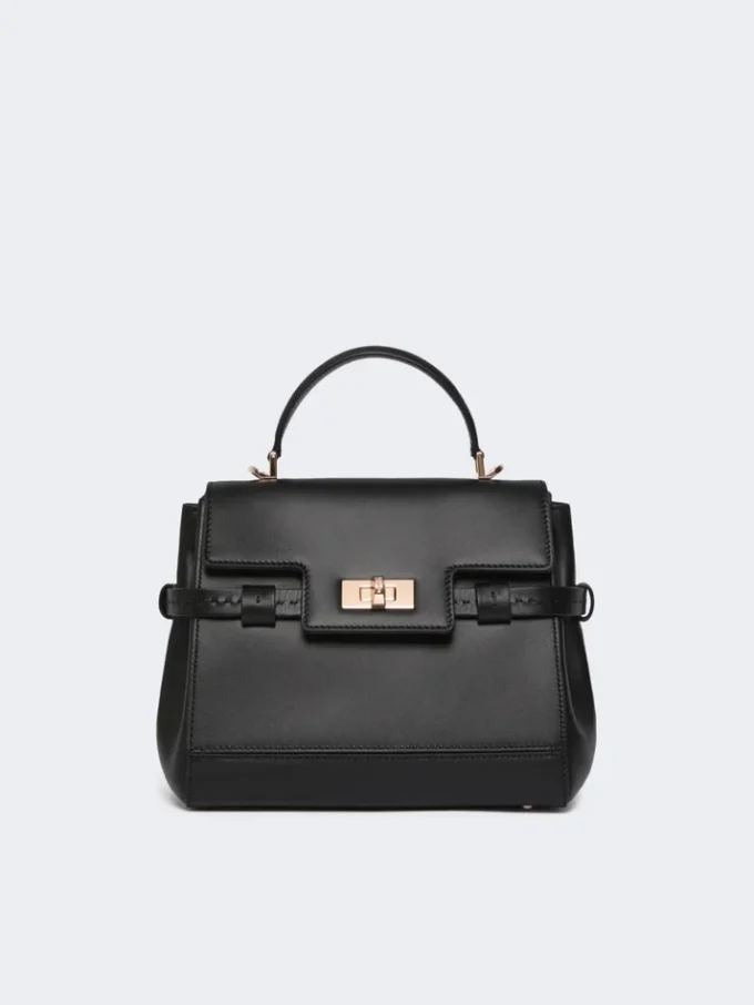 Handtasche aus glattem Leder, schwarz Handtasche aus glattem Leder, schwarz