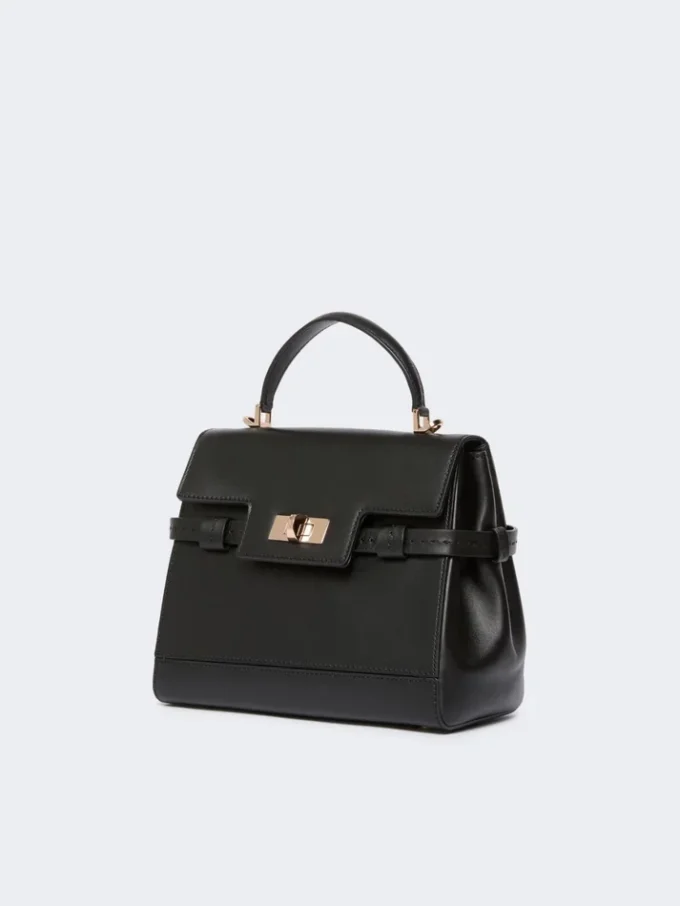 Handtasche aus glattem Leder, schwarz Handtasche aus glattem Leder, schwarz