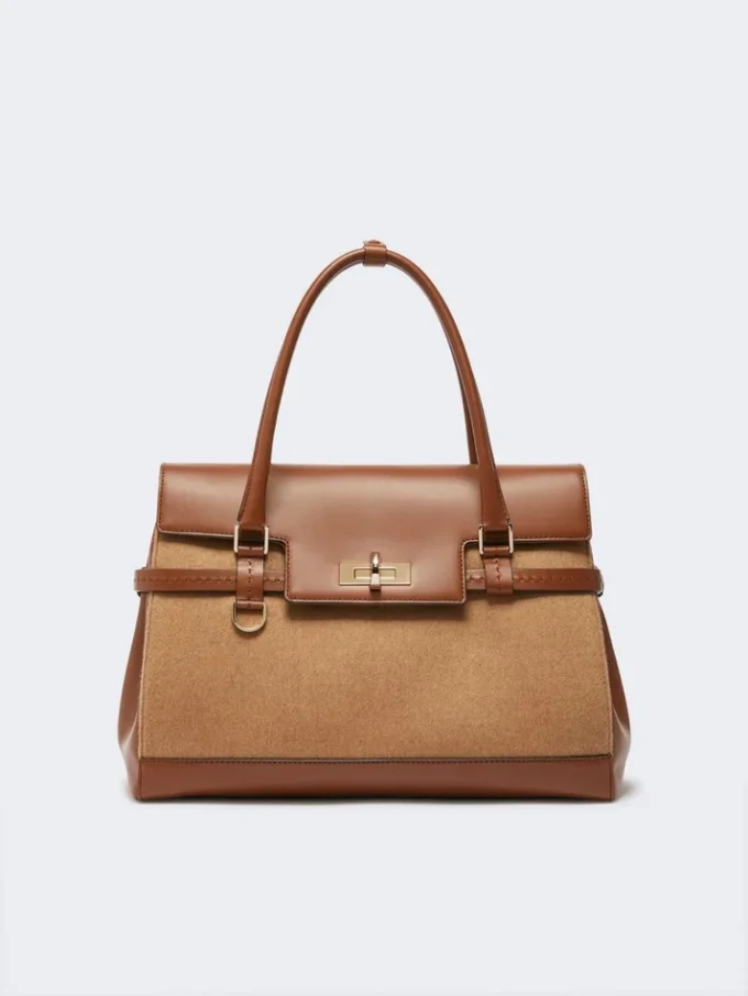 Handtasche aus Kamel- und Leder, kamelfarben Handtasche aus Kamel- und Leder, kamelfarben