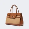 Handtasche aus Kamel- und Leder, kamelfarben Handtasche aus Kamel- und Leder, kamelfarben