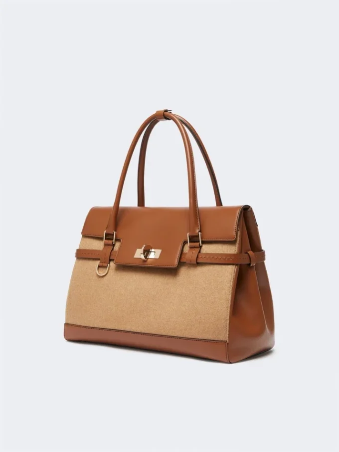 Handtasche aus Kamel- und Leder, kamelfarben Handtasche aus Kamel- und Leder, kamelfarben