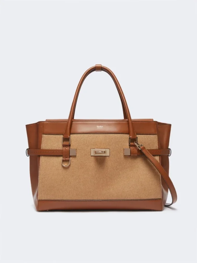 Handtasche aus Kamel- und Leder, kamelfarben Handtasche aus Kamel- und Leder, kamelfarben