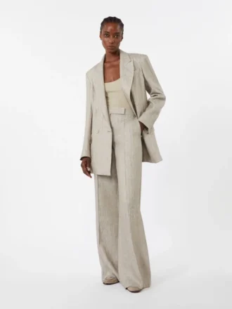 Hose aus Leinen-Twill mit Fischgrätenmuster, beige