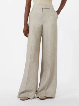 Hose aus Leinen-Twill mit Fischgrätenmuster, beige
