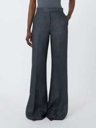 Hose aus Leinen-Twill mit Fischgrätenmuster, mittelgrau