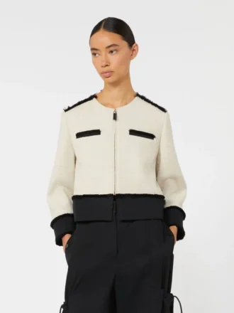 Jacke aus Baumwolle und Leinen im Korbgeflecht-Design, beige