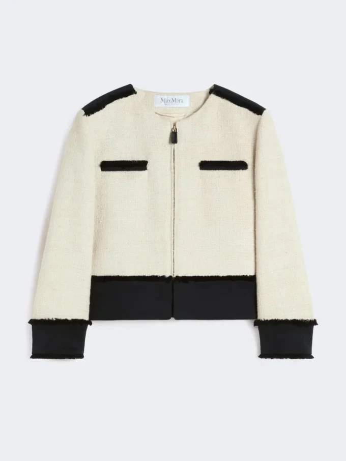 Jacke aus Baumwolle und Leinen im Korbgeflecht-Design, beige Jacke aus Baumwolle und Leinen im Korbgeflecht-Design, beige