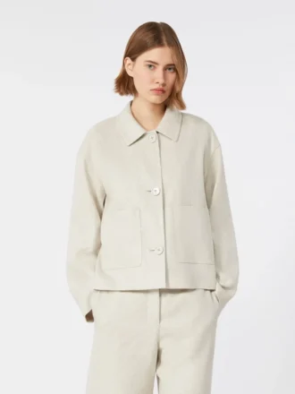 Jacke aus Stretch-Leinen und Baumwolle, elfenbeinfarben Jacke aus Stretch-Leinen und Baumwolle, elfenbeinfarben