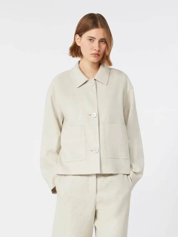 Jacke aus Stretch-Leinen und Baumwolle, elfenbeinfarben Jacke aus Stretch-Leinen und Baumwolle, elfenbeinfarben