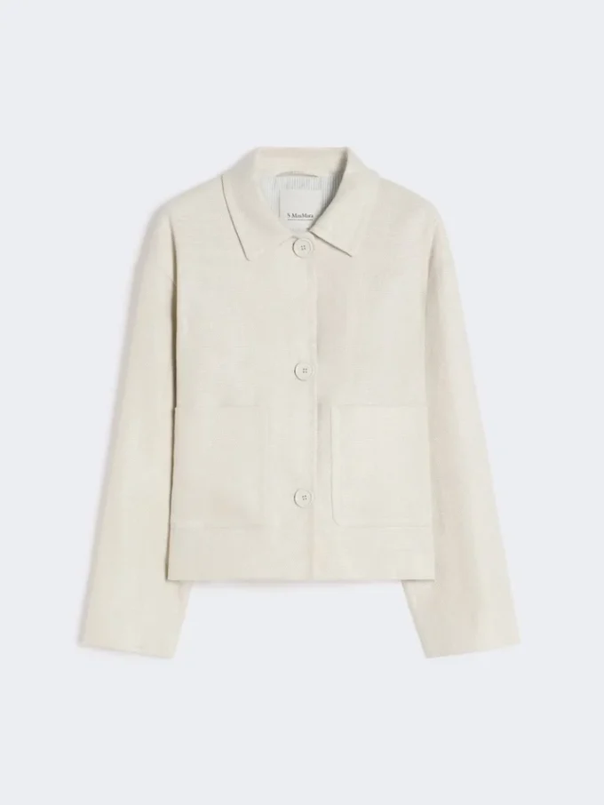 Jacke aus Stretch-Leinen und Baumwolle, elfenbeinfarben Jacke aus Stretch-Leinen und Baumwolle, elfenbeinfarben