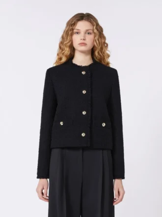 Jacke aus Wollmischung mit Rundhalsausschnitt, schwarz