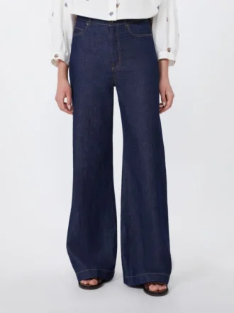 Jeans aus Leinen und Baumwoll-Denim, marineblau
