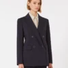 Jersey-Blazer mit Milano-Strickmuster, doppelreihig, marineblau Jersey-Blazer mit Milano-Strickmuster, doppelreihig, marineblau