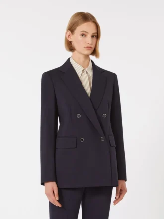 Jersey-Blazer mit Milano-Strickmuster, doppelreihig, marineblau