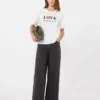 Jersey-T-Shirt mit Aufdruck und Stickerei, weiß