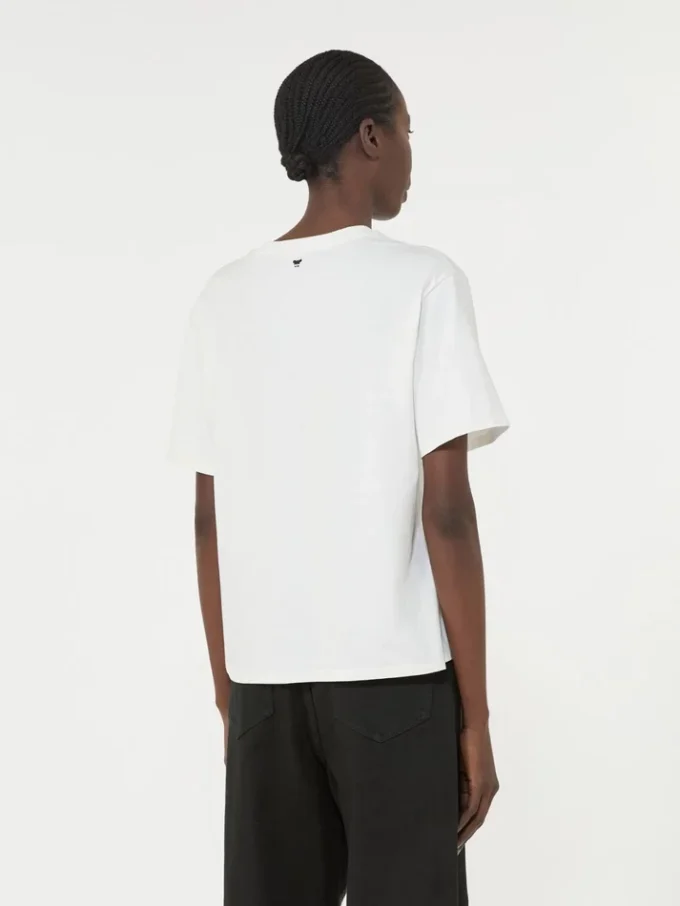 Jersey-T-Shirt mit Aufdruck und Stickerei, weiß