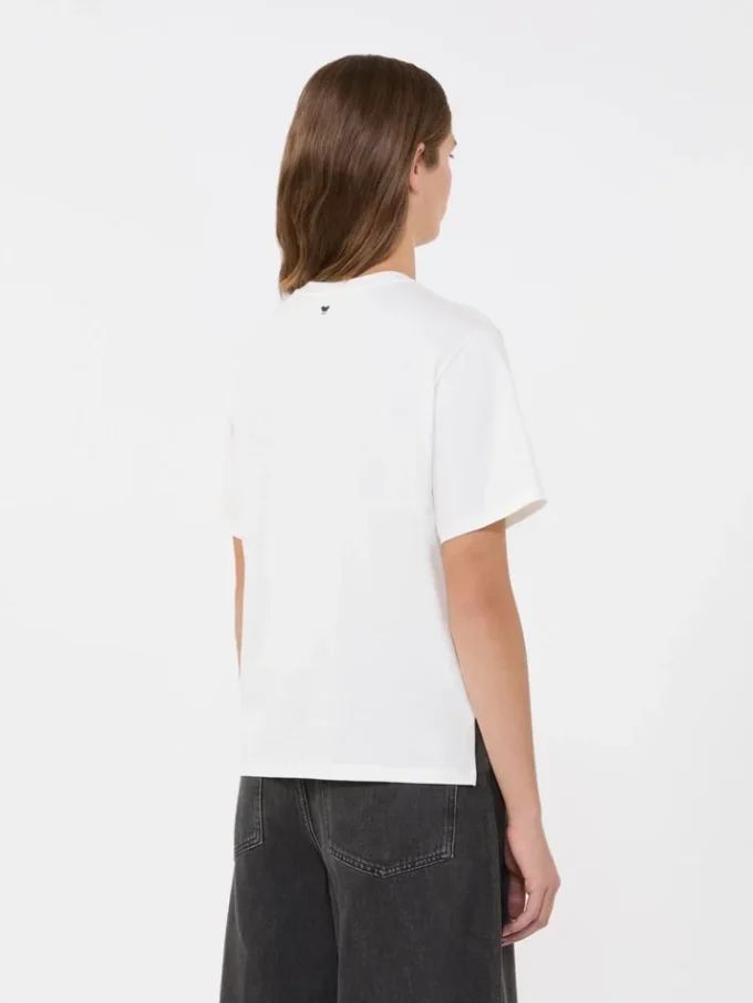Jersey-T-Shirt mit Aufdruck und Stickerei, weiß