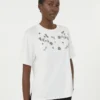 Jersey-T-Shirt mit Aufdruck und Stickerei, weiß