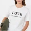 Jersey-T-Shirt mit Aufdruck und Stickerei, weiß