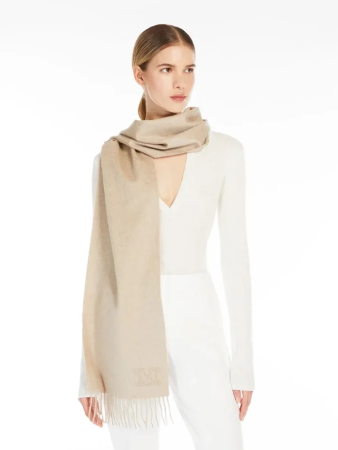 Kaschmir-Stola mit Monogramm-Stickerei, beige Kaschmir-Stola mit Monogramm-Stickerei, beige