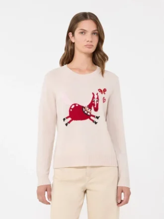 Kaschmirpullover mit Intarsien-Detail, sand