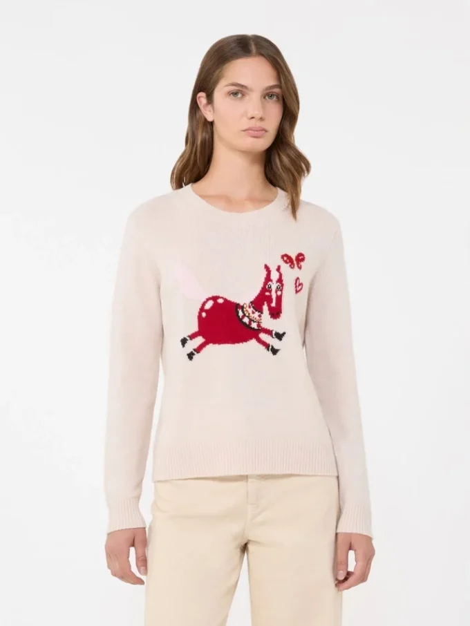 Kaschmirpullover mit Intarsien-Detail, sand