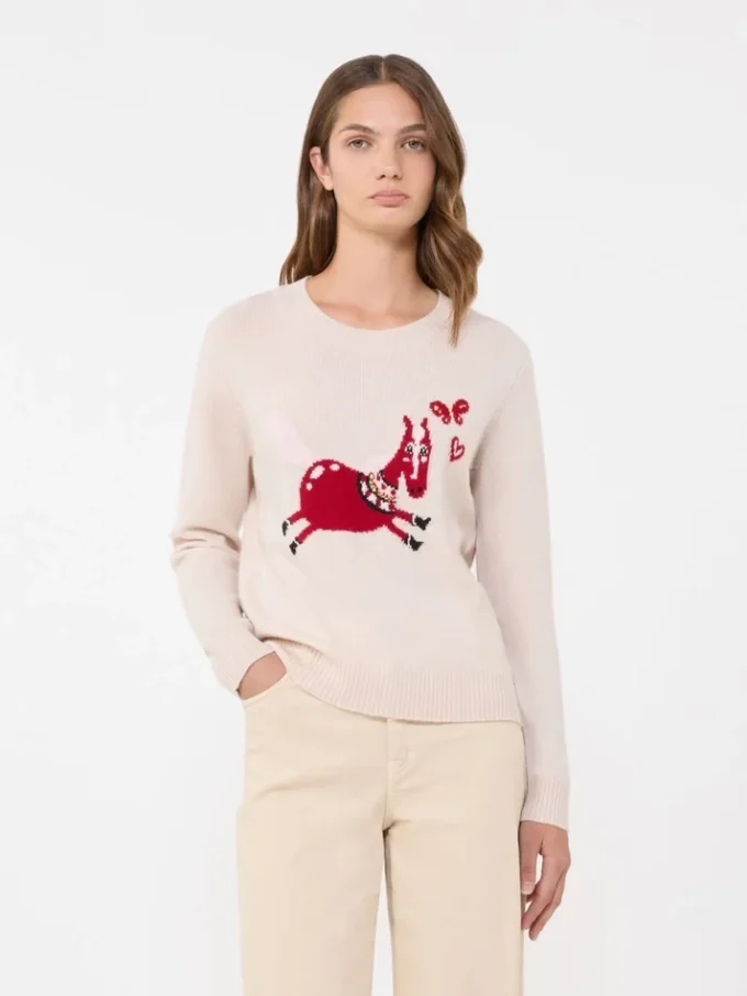 Kaschmirpullover mit Intarsien-Detail, sand