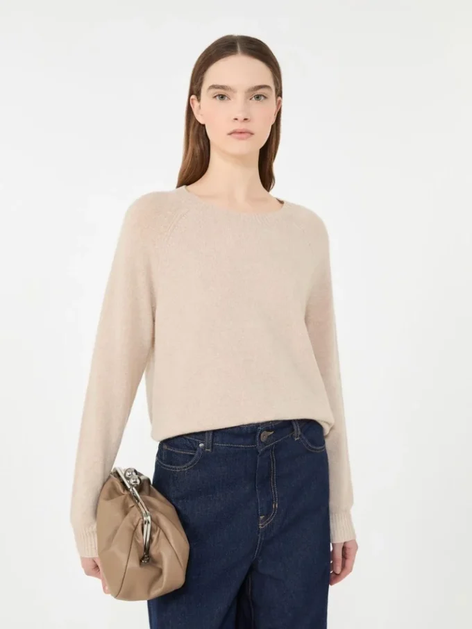Kaschmirpullover mit Rundhalsausschnitt, sandfarben