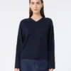 Kaschmirpullover mit V-Ausschnitt, marineblau