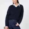 Kaschmirpullover mit V-Ausschnitt, marineblau