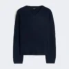 Kaschmirpullover mit V-Ausschnitt, marineblau