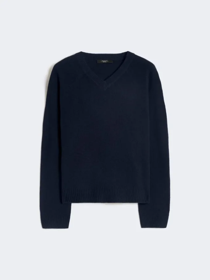 Kaschmirpullover mit V-Ausschnitt, marineblau