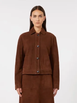 Kastenförmige Jacke aus Wildleder, schokoladenbraun