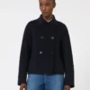 Kastenförmige Jacke aus Wolle, Kaschmir und Seide, marineblau